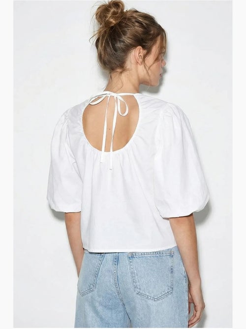 Popeline blouse van katoen met strik voor lucci - Kiabi
