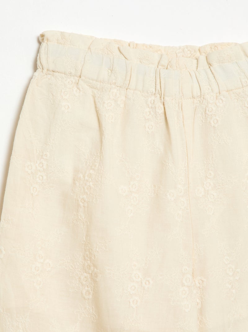Popeline broek met borduursels Wit - Kiabi