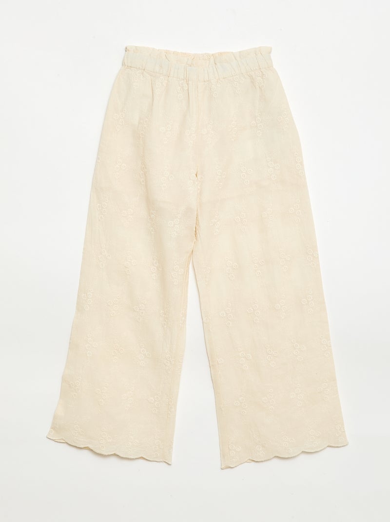Popeline broek met borduursels Wit - Kiabi