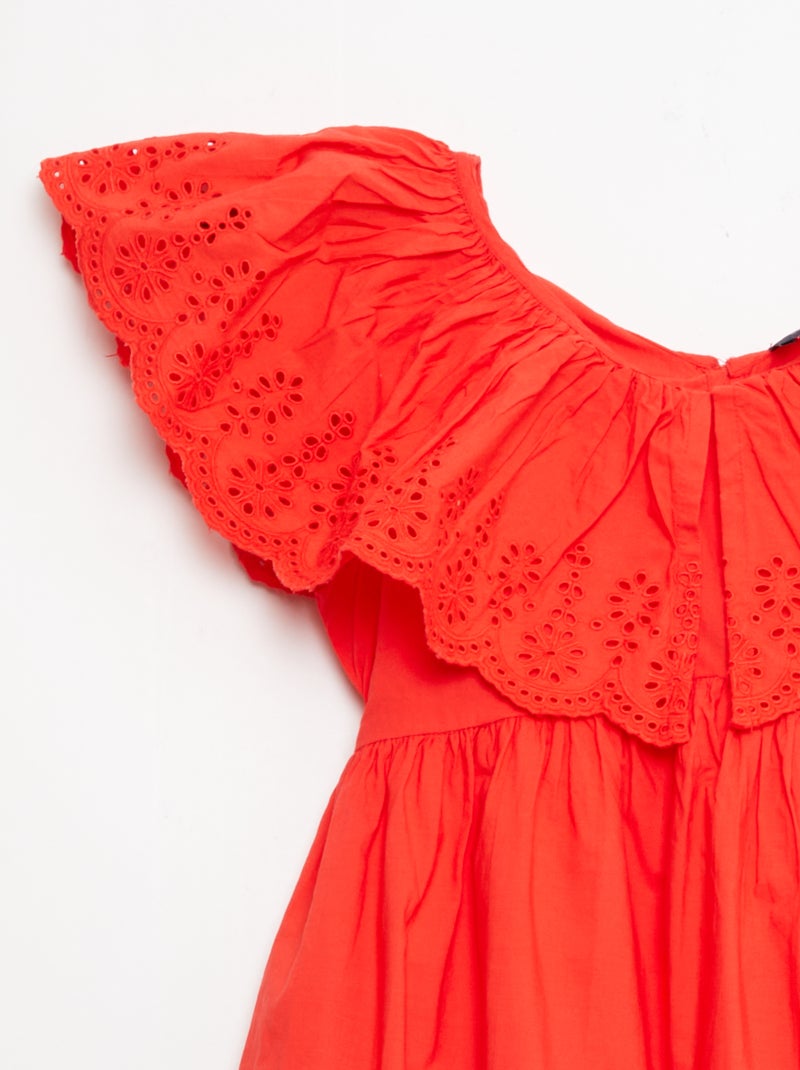 Popeline jurk met Engelse borduursels Rood - Kiabi
