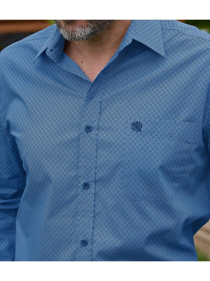 Popeline overhemd met motief - ATLAS FOR MEN Blauw - Kiabi