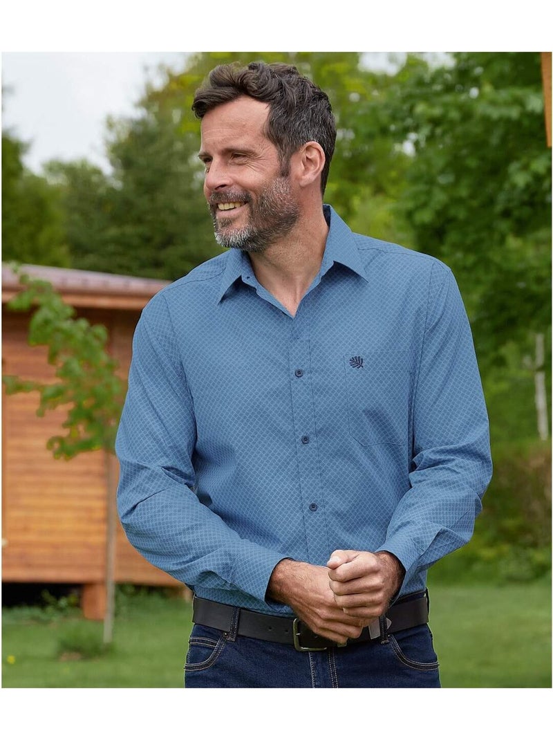 Popeline overhemd met motief - ATLAS FOR MEN Blauw - Kiabi