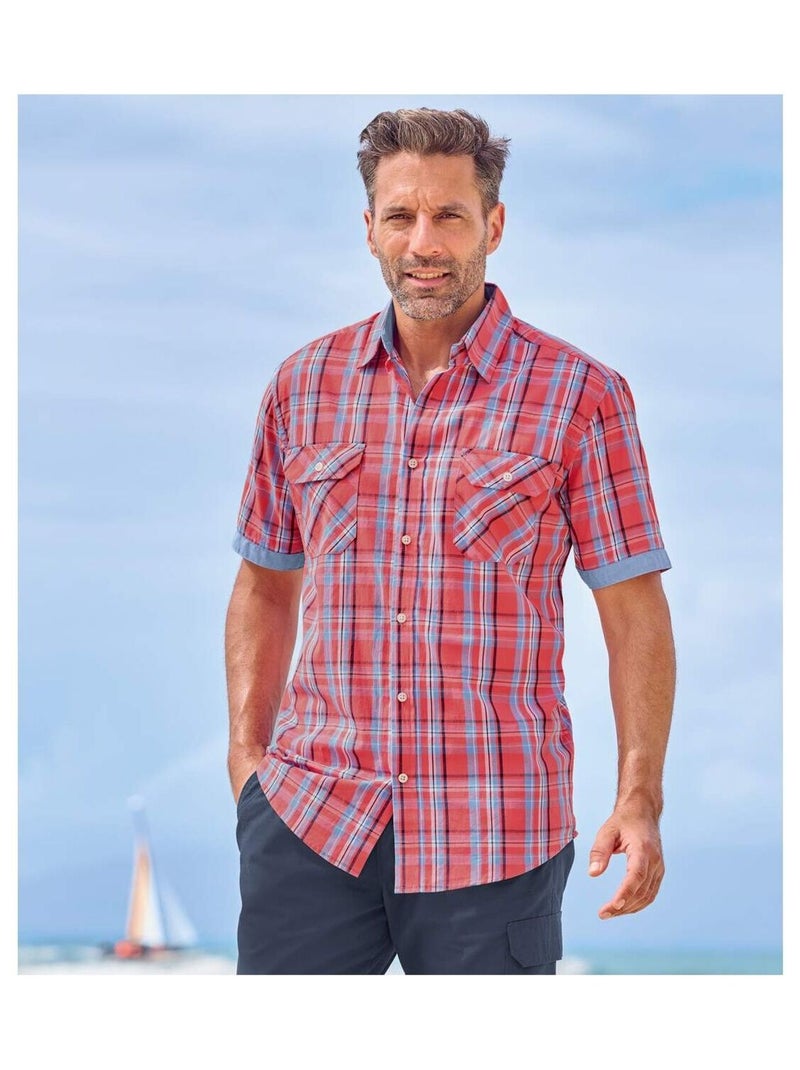 Popeline overhemd met ruitjes   - ATLAS FOR MEN Rood - Kiabi