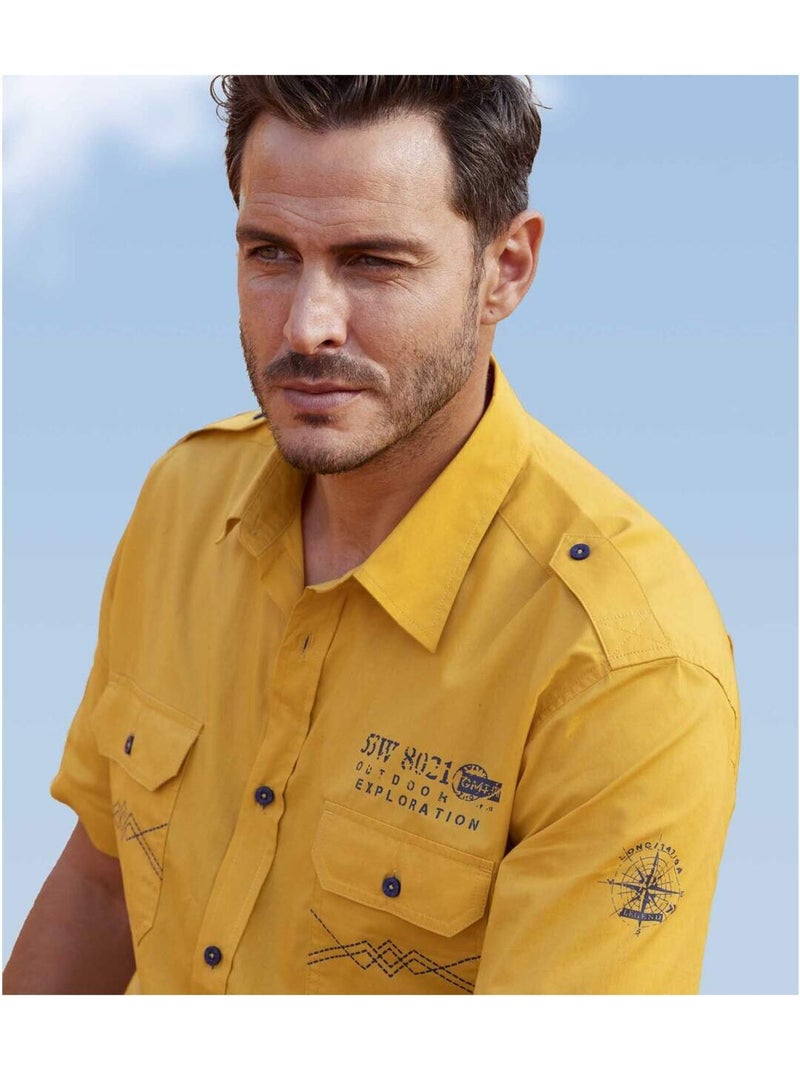 Popeline overhemd Pilote Explorer - ATLAS FOR MEN Donkergeel - Kiabi