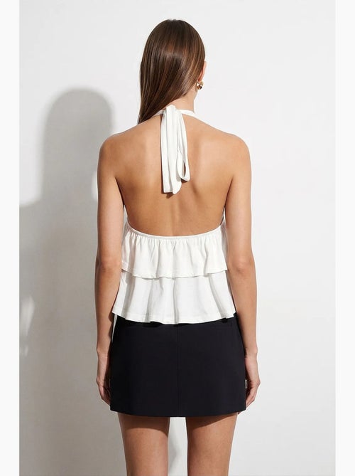 Poplin blouse met halternek en volant dilvin - Kiabi