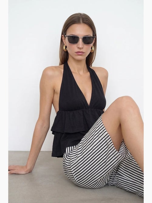 Poplin blouse met halternek en volant dilvin - Kiabi
