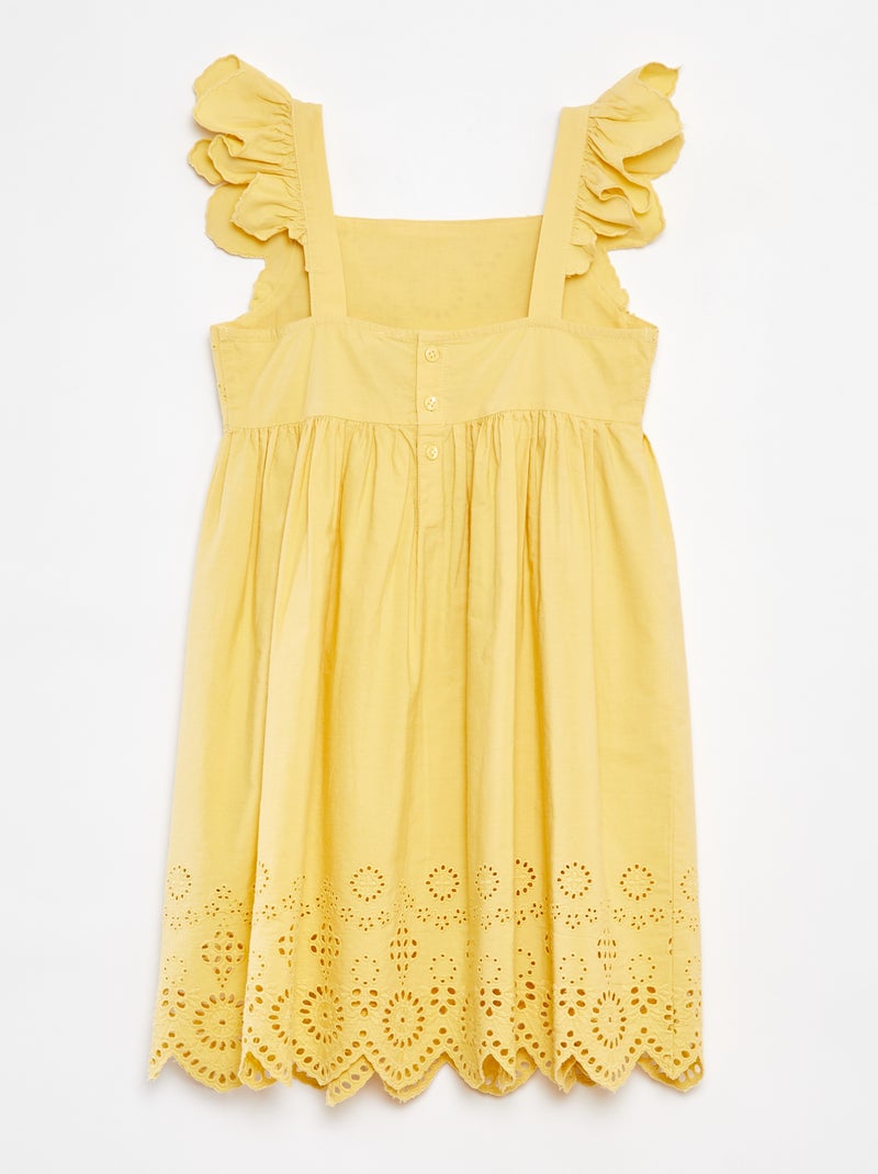 Poplin jurk met broderie anglaise geel - Kiabi