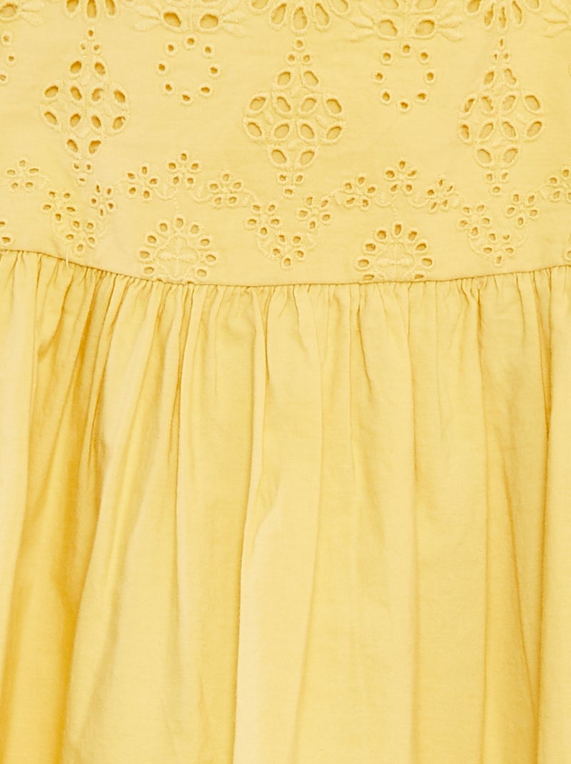Poplin jurk met broderie anglaise geel - Kiabi