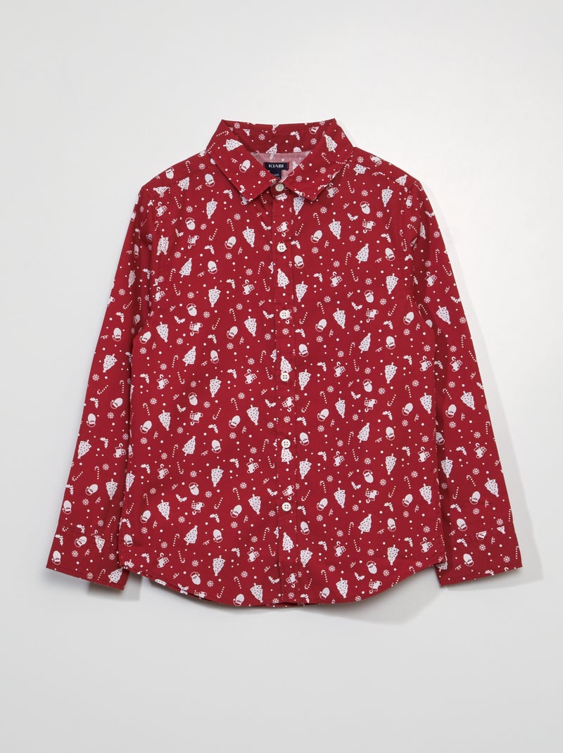 Poplin kersthemd met dennetjes ROOD - Kiabi
