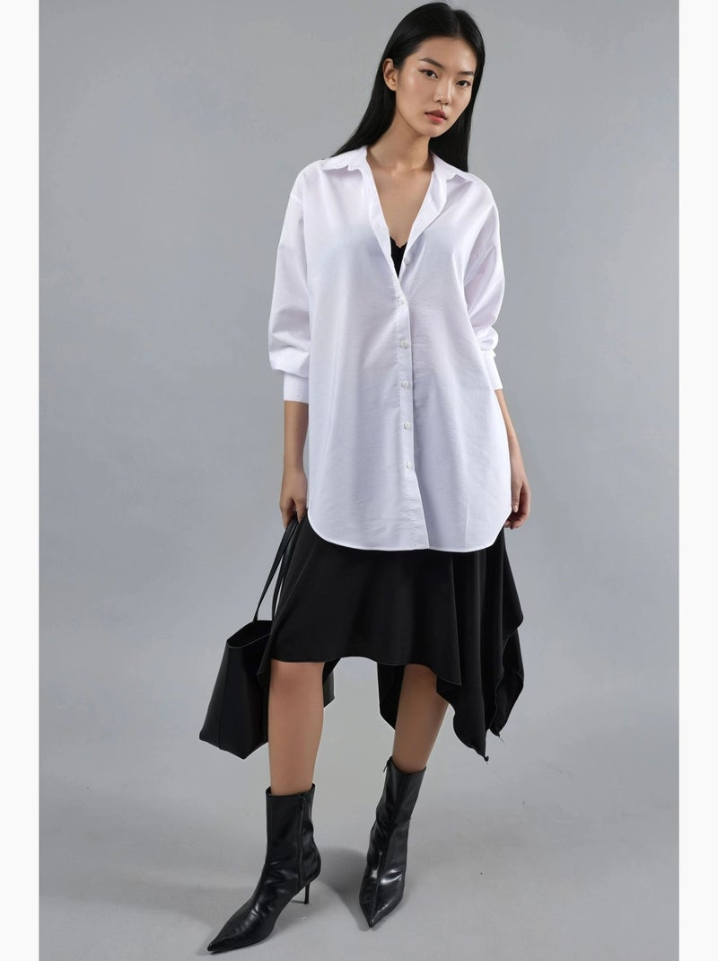Poplin overhemd met knoopsluiting en lange mouwen busem Wit - Kiabi