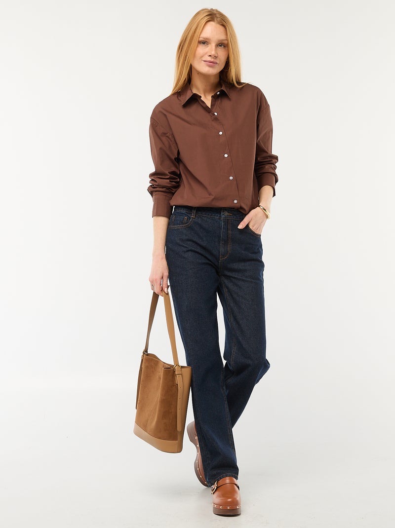 Poplin overhemd met lange mouwen Bruin - Kiabi