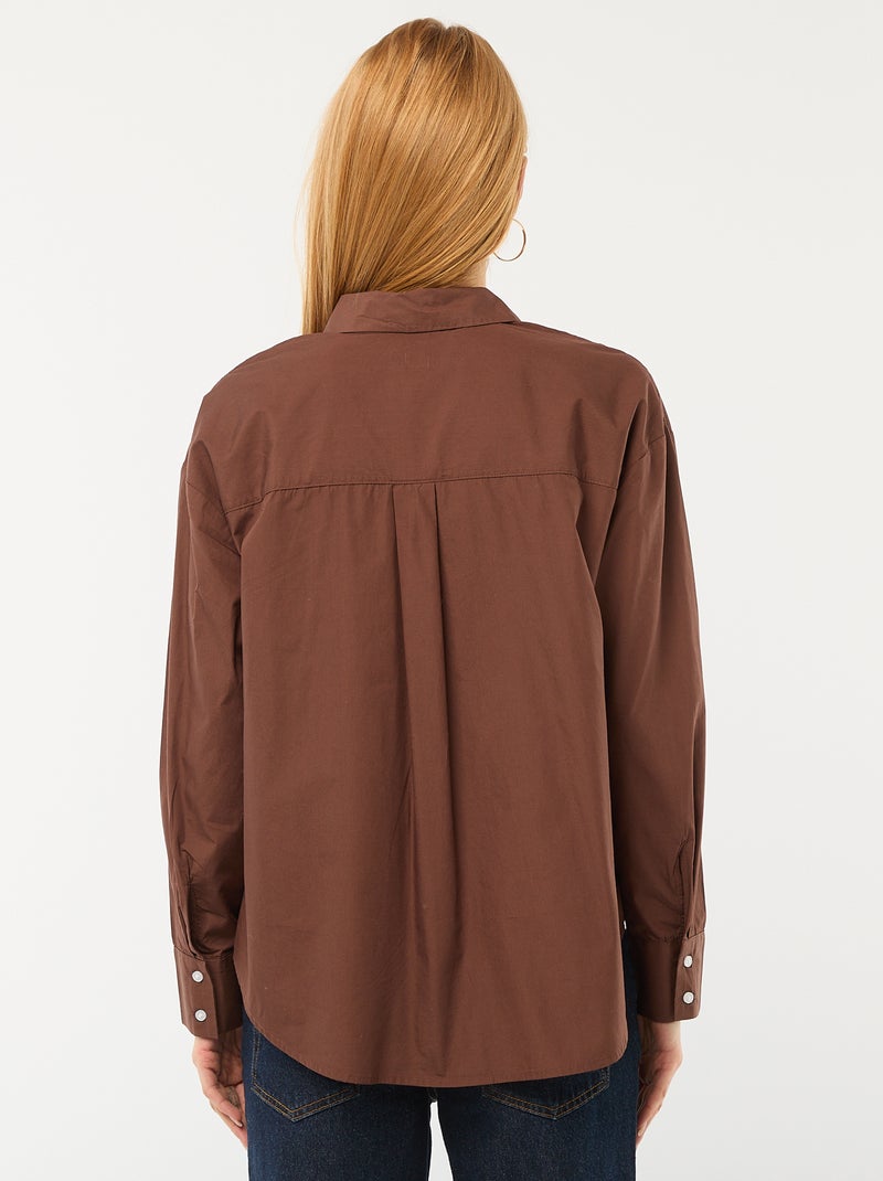 Poplin overhemd met lange mouwen Bruin - Kiabi
