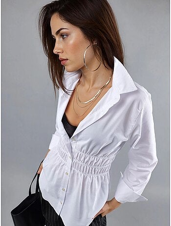 Poplin overhemd met lange mouwen en knoopsluiting met rimpeldetail busem