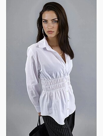 Poplin overhemd met lange mouwen en knoopsluiting met rimpeldetail busem