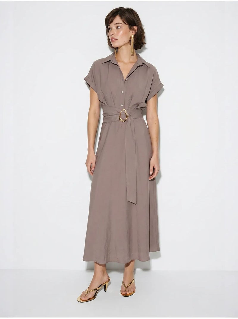 Poplin overhemdjurk met ceintuur lucci Mauve - Kiabi