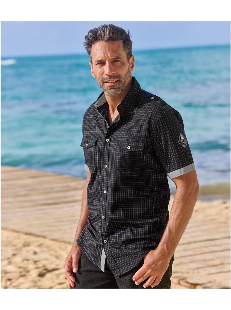 Poplin pilotenoverhemd met ruitjes - ATLAS FOR MEN Zwart - Kiabi