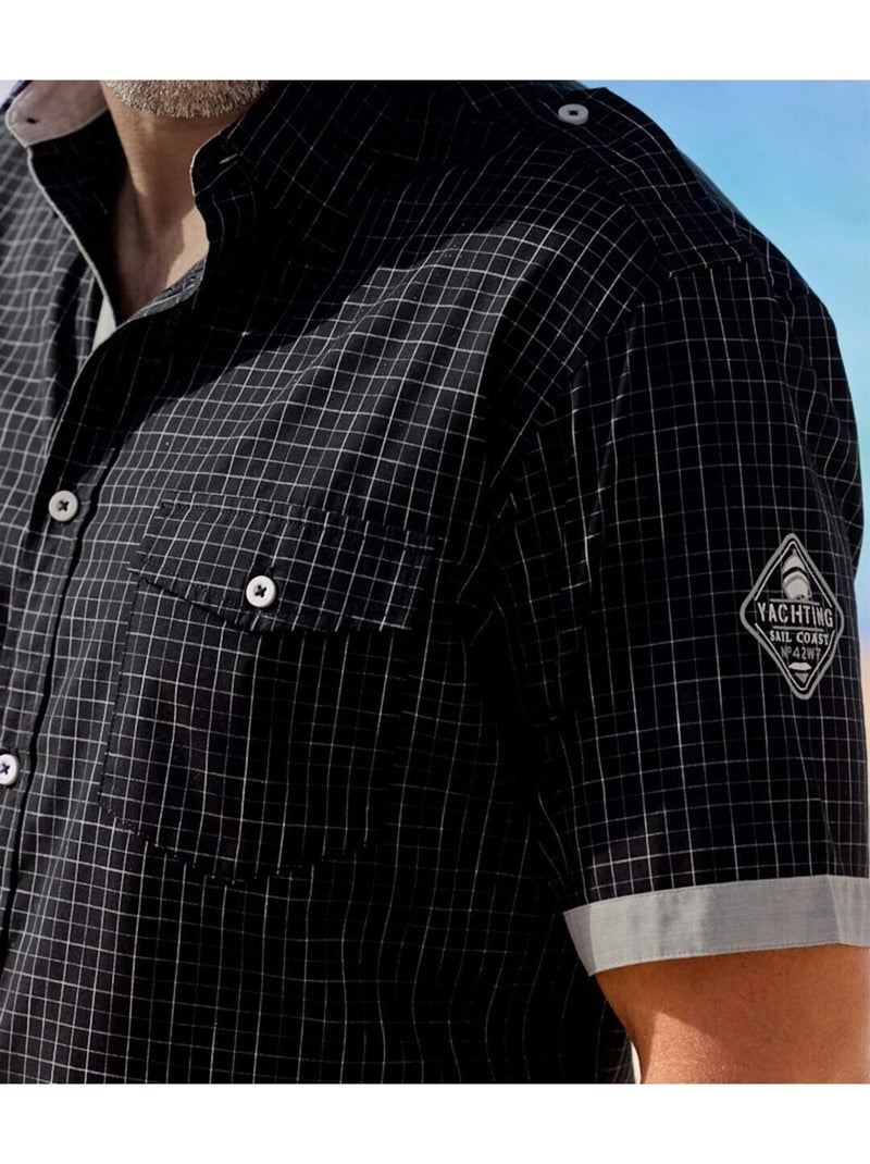 Poplin pilotenoverhemd met ruitjes - ATLAS FOR MEN Zwart - Kiabi