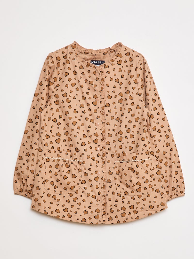 Poplin schort met lange mouwen Biege - Kiabi