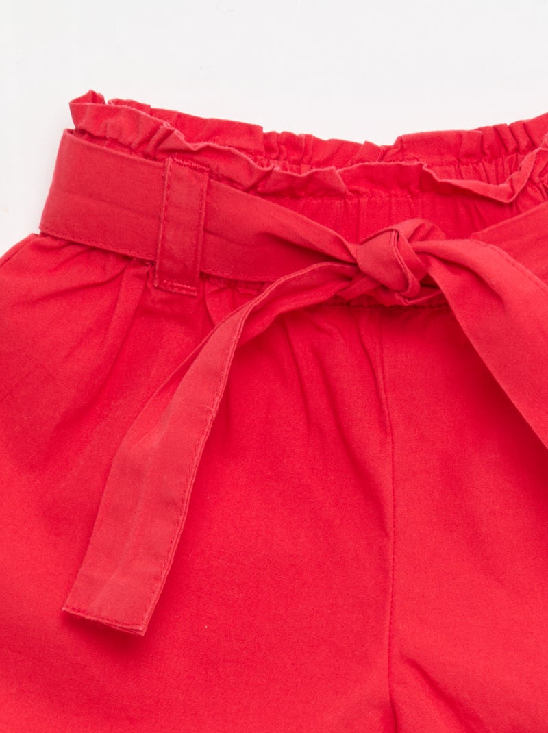 Poplin short met strikceintuur Rood - Kiabi