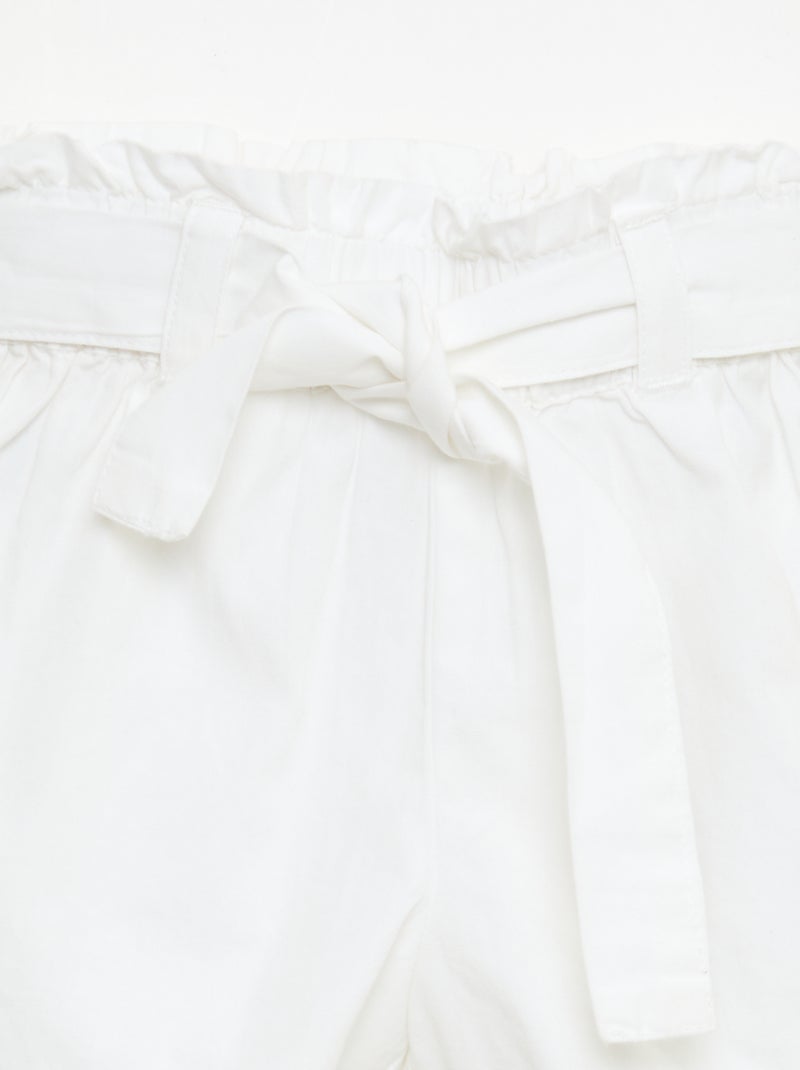 Poplin short met strikceintuur Wit - Kiabi