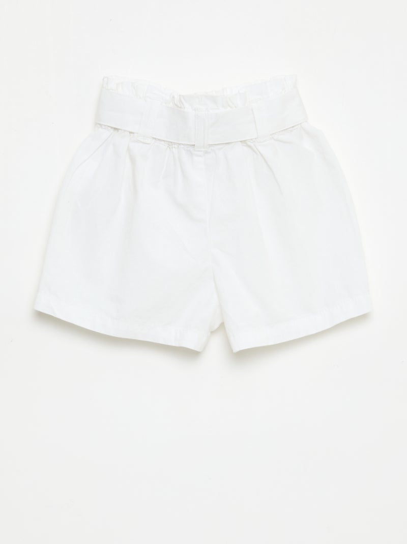 Poplin short met strikceintuur Wit - Kiabi