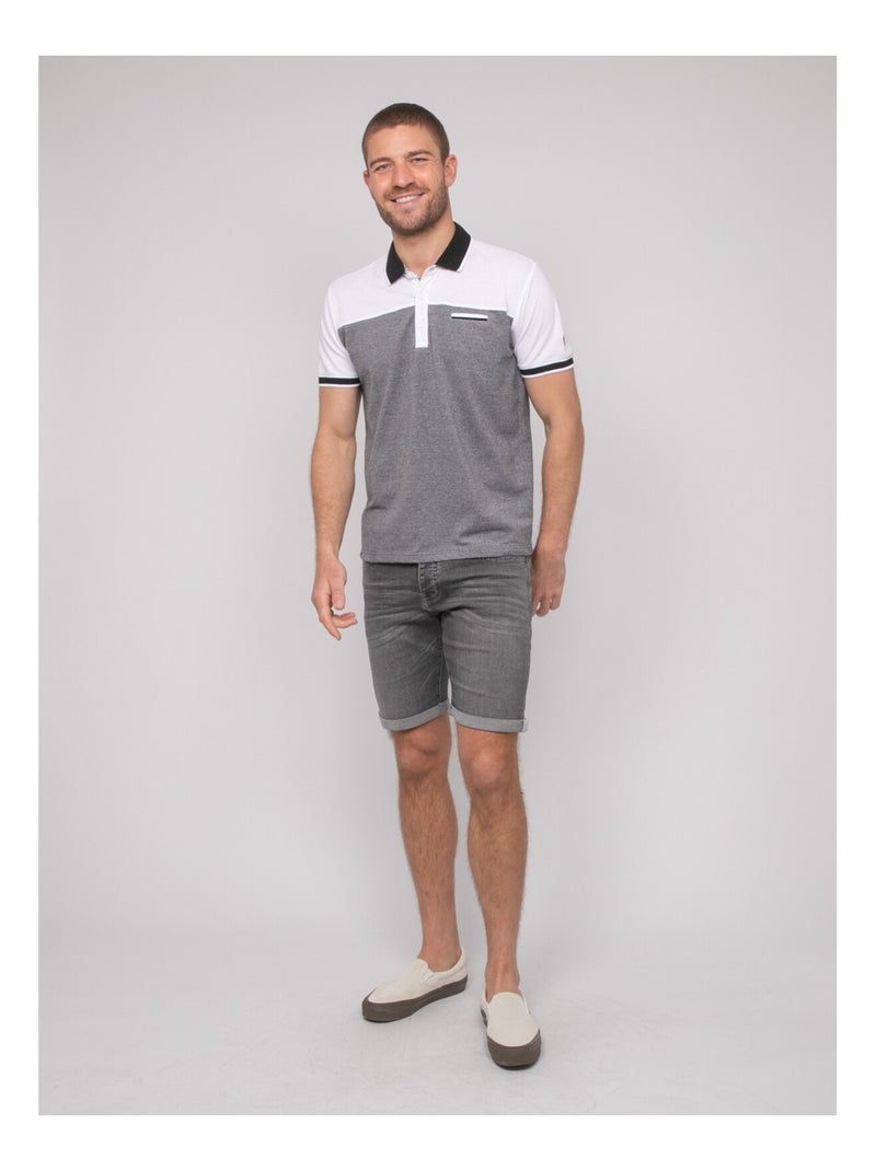 Poplino tweekleurig katoenen poloshirt met korte mouwen Wit - Kiabi