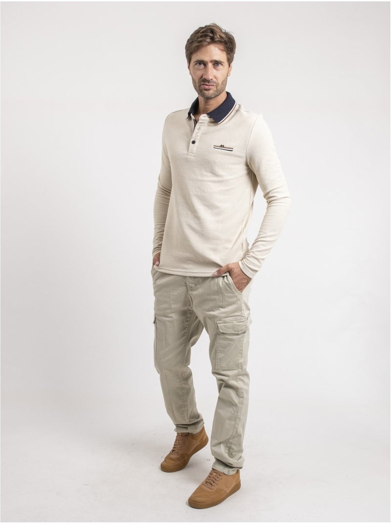 Pormarin poloshirt met lange mouwen Ecru - Kiabi