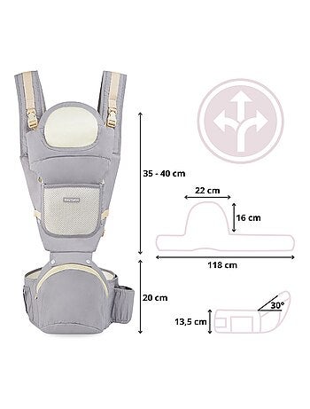 Porte bébé ergonomique bébé 0-36 mois, 15kg max, ceinture 3 points d'appui épaules, taille, hanches