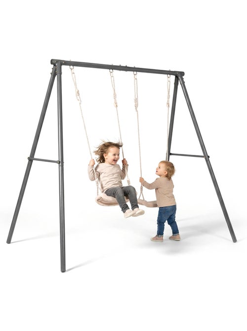 Portique balançoire double jardin hypermotion - acier 3-12 ans - 2 sièges 100kg - Kiabi