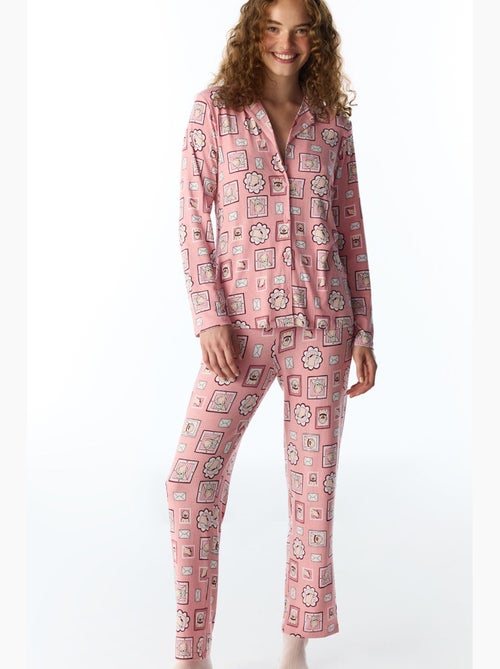 Postcard ribgebreide pyjama set met overhemd en broek, lange mouwen penti - Kiabi Postcard ribgebreide pyjama set met overhemd en broek, lange mouwen penti - Kiabi