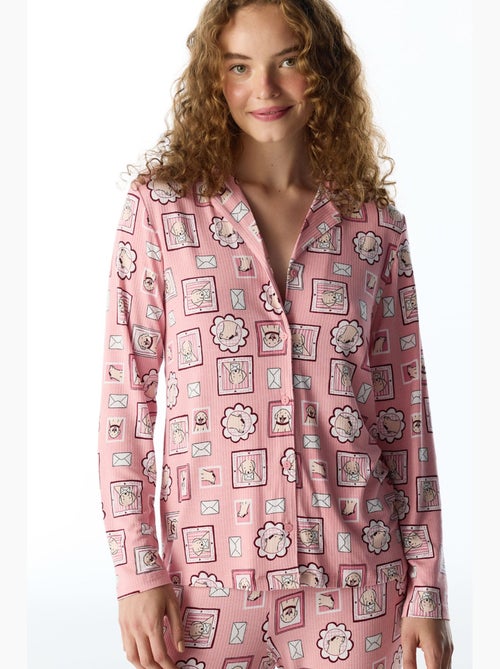 Postcard ribgebreide pyjama set met overhemd en broek, lange mouwen penti - Kiabi Postcard ribgebreide pyjama set met overhemd en broek, lange mouwen penti - Kiabi
