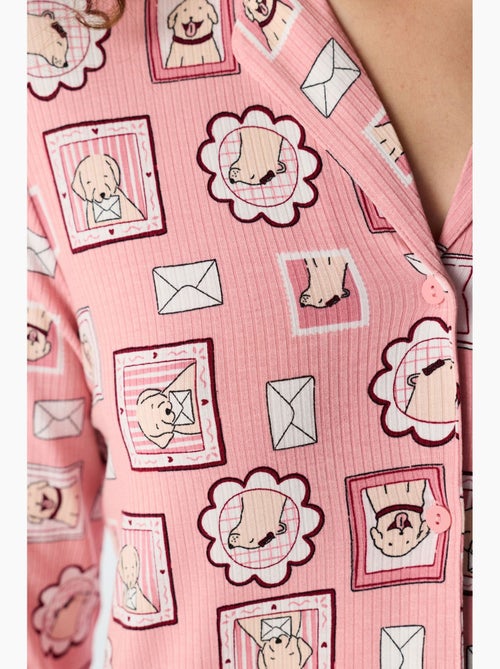Postcard ribgebreide pyjama set met overhemd en broek, lange mouwen penti - Kiabi Postcard ribgebreide pyjama set met overhemd en broek, lange mouwen penti - Kiabi