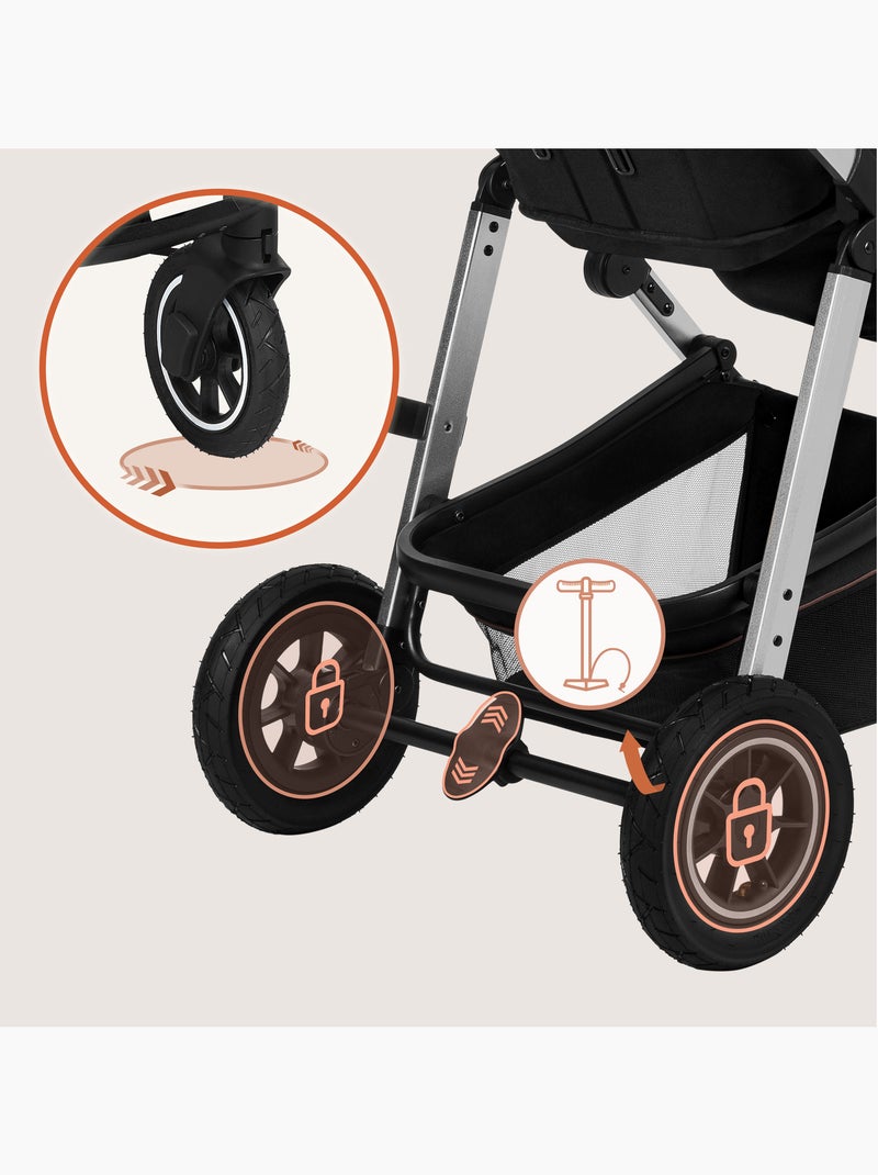 Poussette 2 en 1 LIONELO Amber - Pack poussette, Nacelle, Sac et Accessoires - Jusqu'à 22kg Noir Argenté - Kiabi