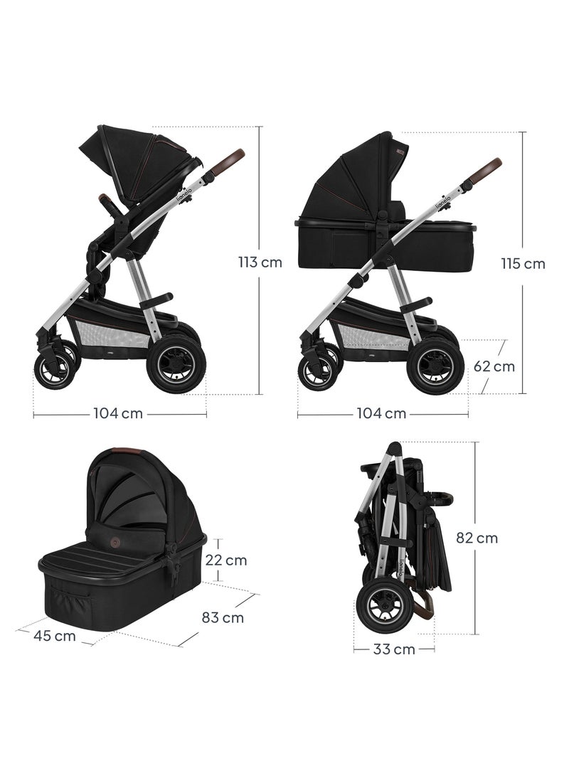 Poussette 2 en 1 LIONELO Amber - Pack poussette, Nacelle, Sac et Accessoires - Jusqu'à 22kg Noir Argenté - Kiabi
