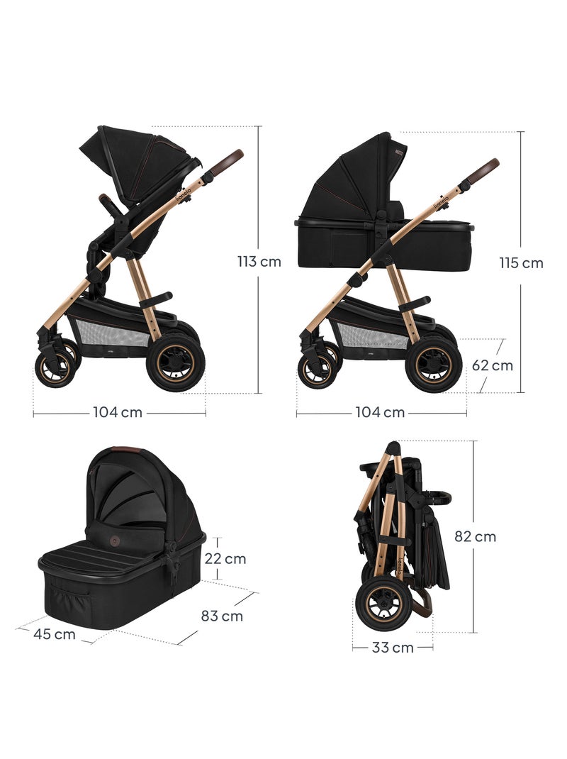 Poussette 2 en 1 LIONELO Amber - Pack poussette, Nacelle, Sac et Accessoires - Jusqu'à 22kg Noir - Kiabi