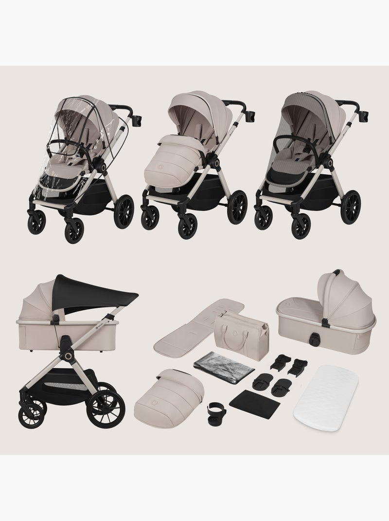 Poussette 2en1 LIONELO Layla - Pack poussette, Nacelle et Accessoires -  Jusqu'à 22kg Beige - Kiabi