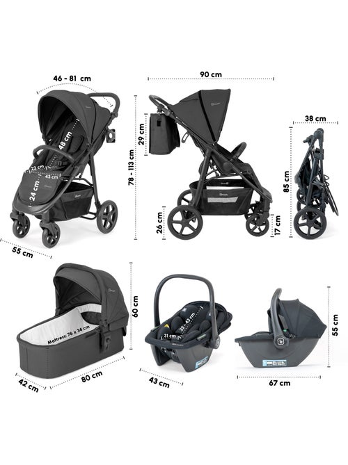 Poussette 3 en 1 avec siège auto, nacelle et siège sport Evolution – babyGO - Kiabi