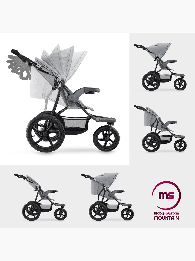 Poussette 3 roues pliable harnais 5 points max 15kg hypermotion Gris - Kiabi