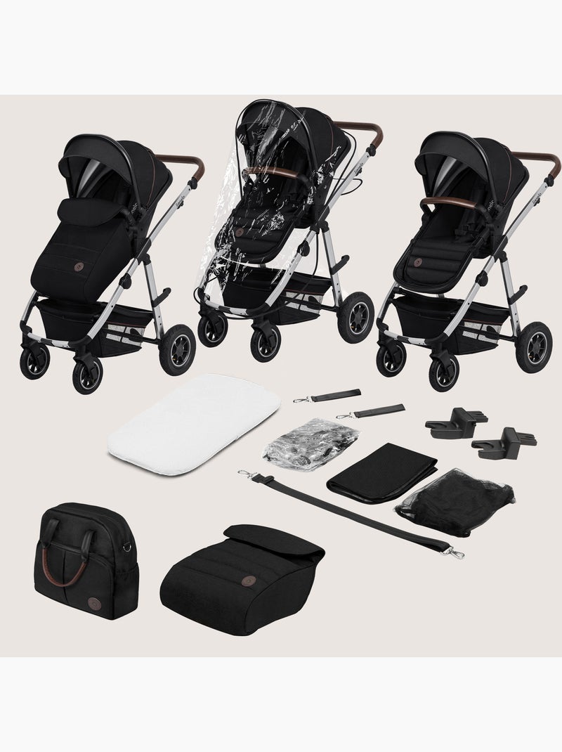 Poussette 3en1 LIONELO Amber - 0-22kg - Pack poussette, Nacelle, Cosi, Sac et accessoires Noir Argenté - Kiabi