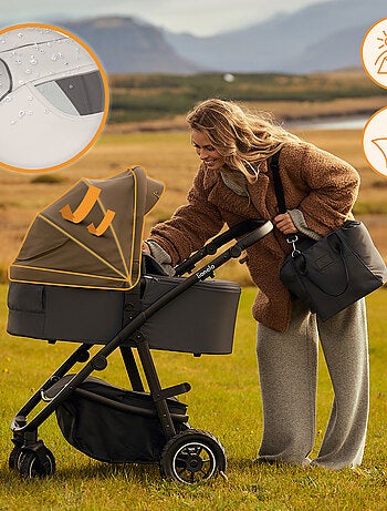 Poussette 3en1 LIONELO Amber Plus - Pack poussette, Nacelle, Siege auto, Sac et Accessoires