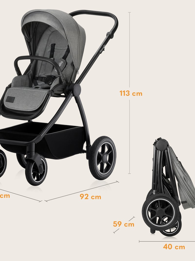 Poussette 3en1 LIONELO Meril - Pack poussette, Nacelle, Cosi, Sac et accessoires Gris - Kiabi