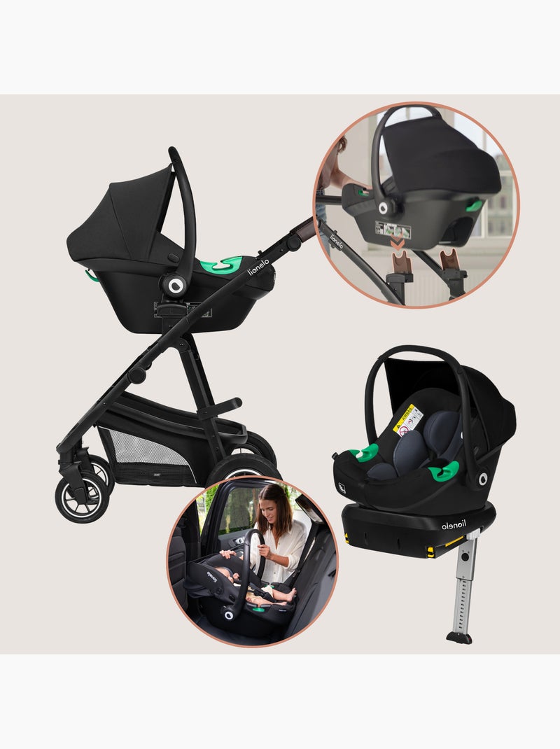 Poussette 4en1 LIONELO Bianka - Poussette + Nacelle + Siège-auto + Base ISOFIX 180° Noir - Kiabi
