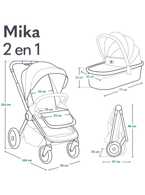 Poussette bébé 2en1 - LIONELO Mika - Inclu nacelle et accessoires - Grandes roues - Bleu - Kiabi Poussette bébé 2en1 - LIONELO Mika - Inclu nacelle et accessoires - Grandes roues - Bleu - Kiabi