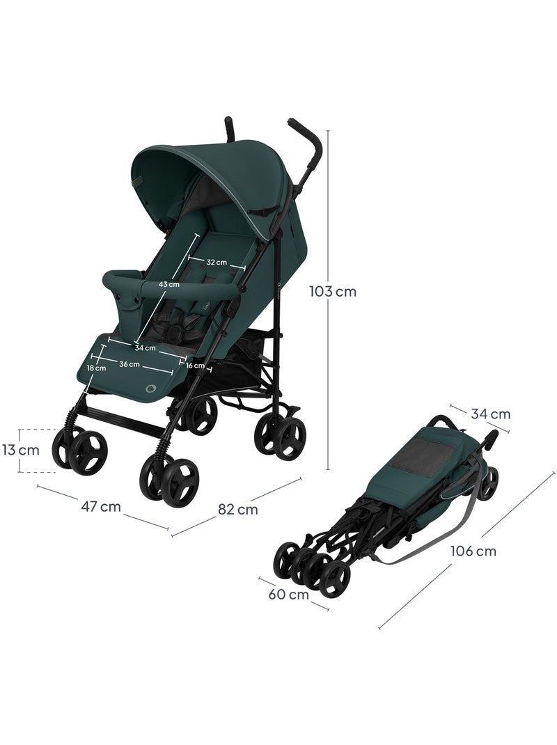 Poussette canne compacte LIONELO Elia - Légère - 6-36 mois - Moustiquaire incluse Noir Vert - Kiabi