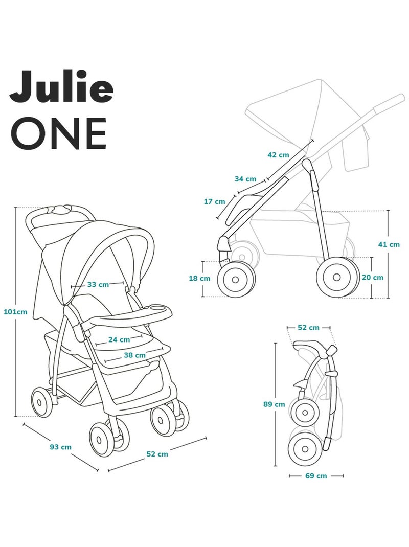 Poussette canne compacte LIONELO Julie One - Jusqu'à 22 Kg - Légère & pliable - Accessoires Noir - Kiabi