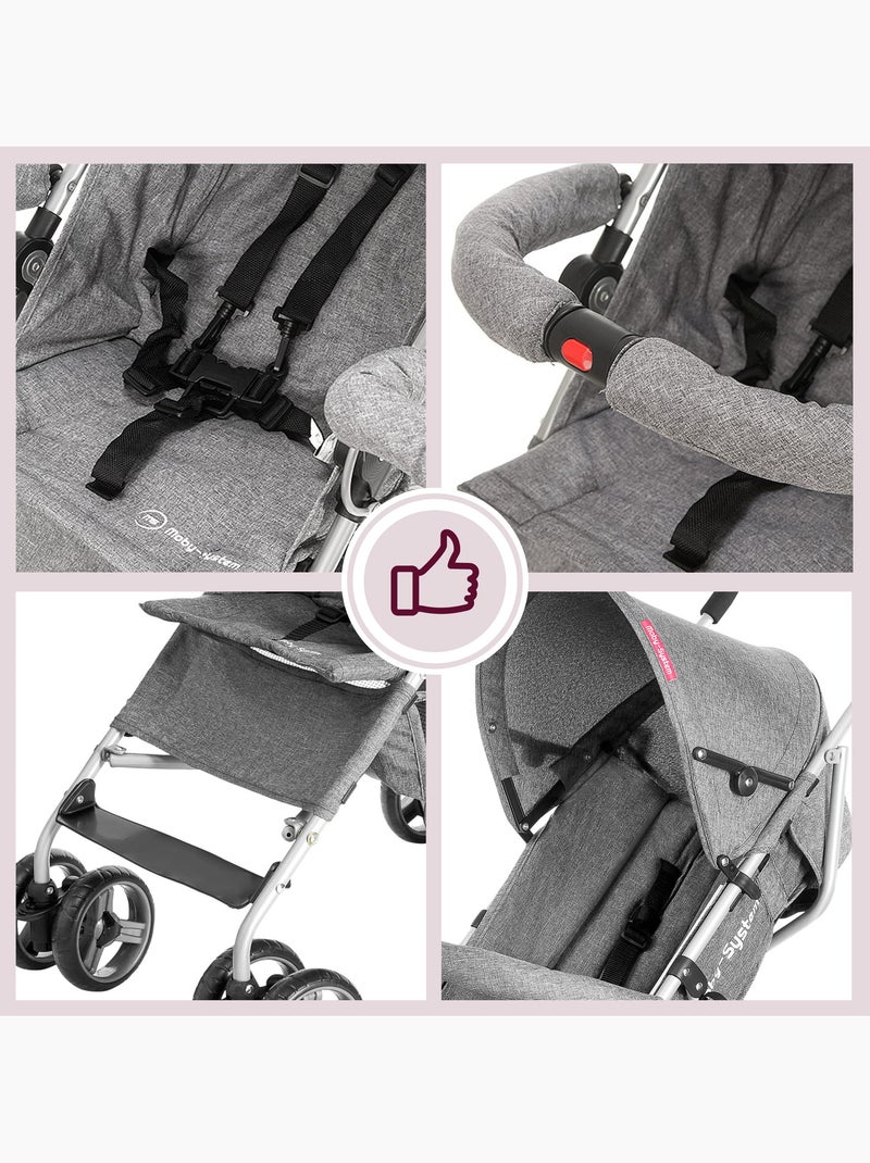 Poussette canne pliante légère barton gray moby-system, 5,5 kg Gris - Kiabi