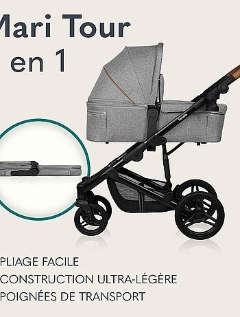 Poussette combinée 2en1 Lionelo Mari Tour - Grandes roues - Housse de pluie et plus