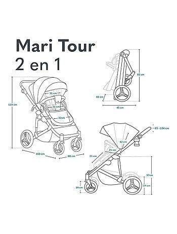 Poussette combinée 2en1 Lionelo Mari Tour - Grandes roues - Housse de pluie et plus