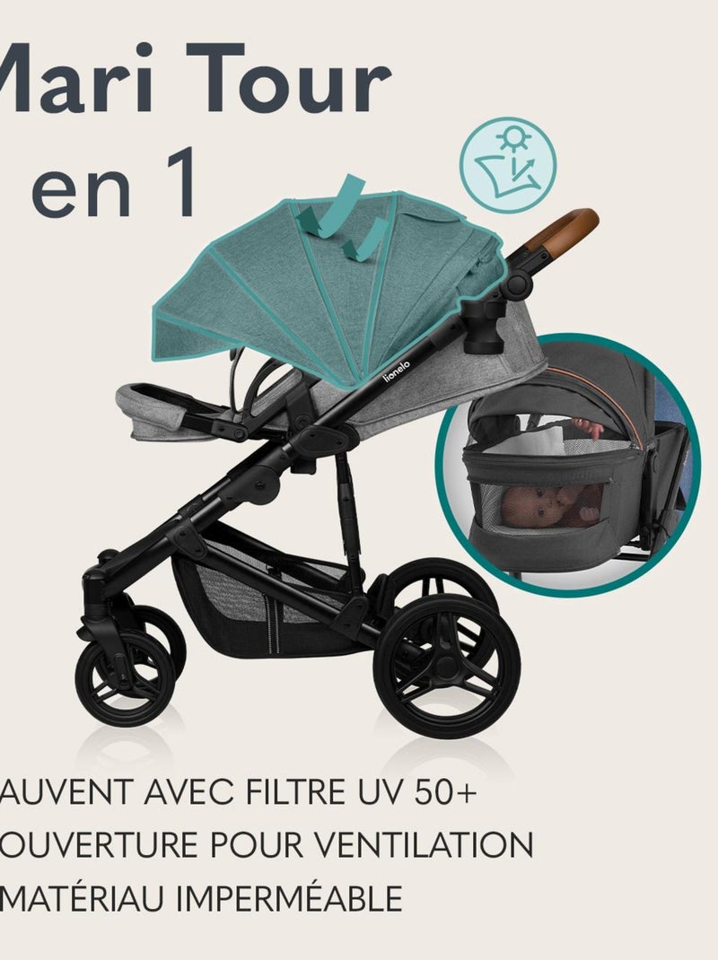 Poussette combinée 2en1 Lionelo Mari Tour - Grandes roues - Housse de pluie et plus Gris - Kiabi