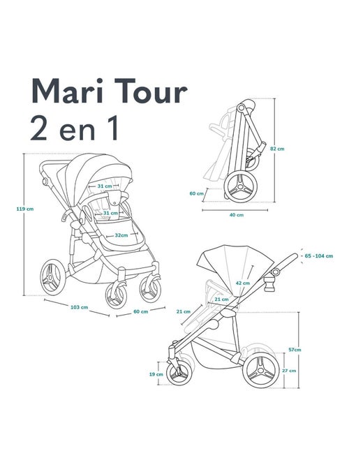 Poussette combinée 2en1 Lionelo Mari Tour - Grandes roues - Housse de pluie et plus - Kiabi Poussette combinée 2en1 Lionelo Mari Tour - Grandes roues - Housse de pluie et plus - Kiabi